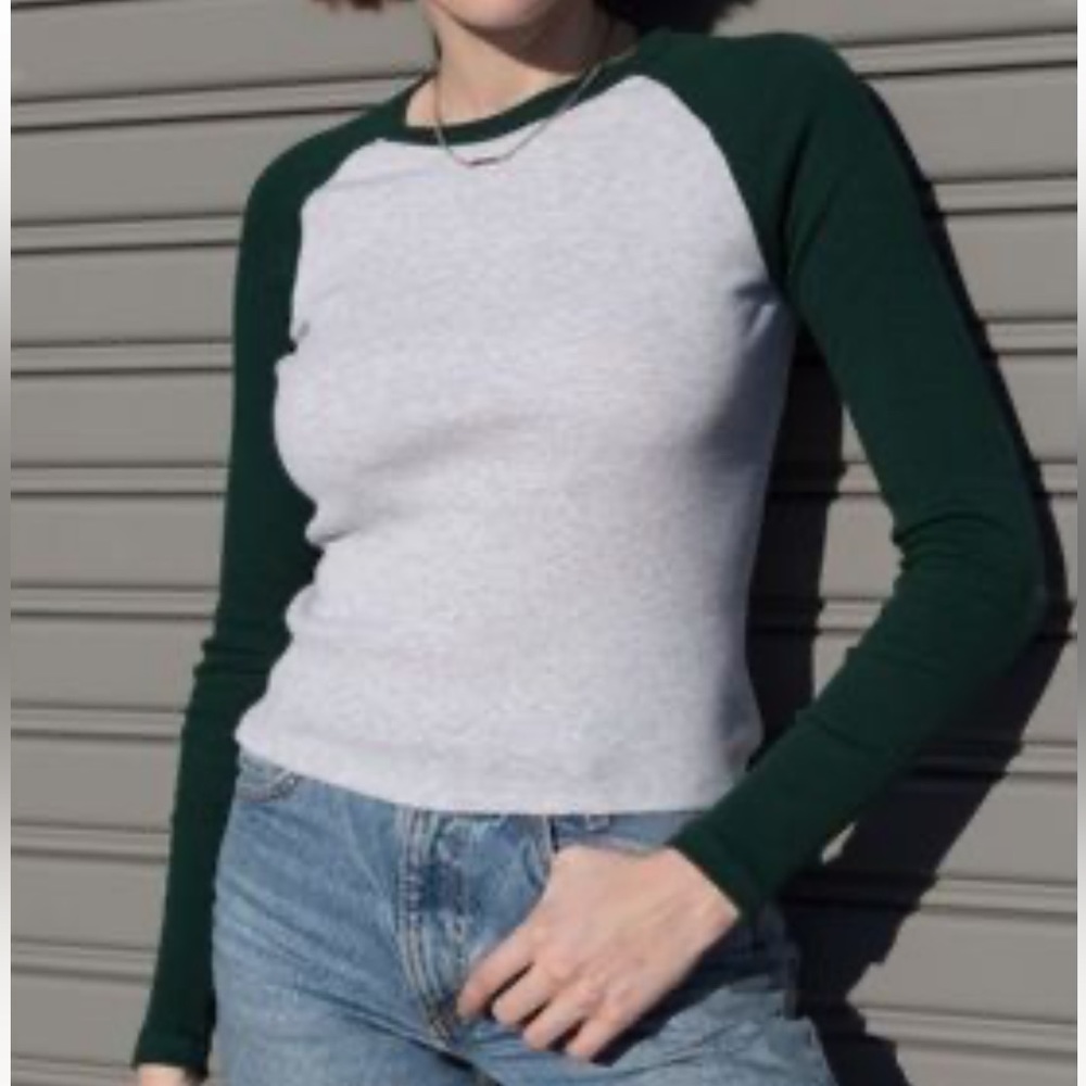 Brandy Melville green long sleeve baseball tee